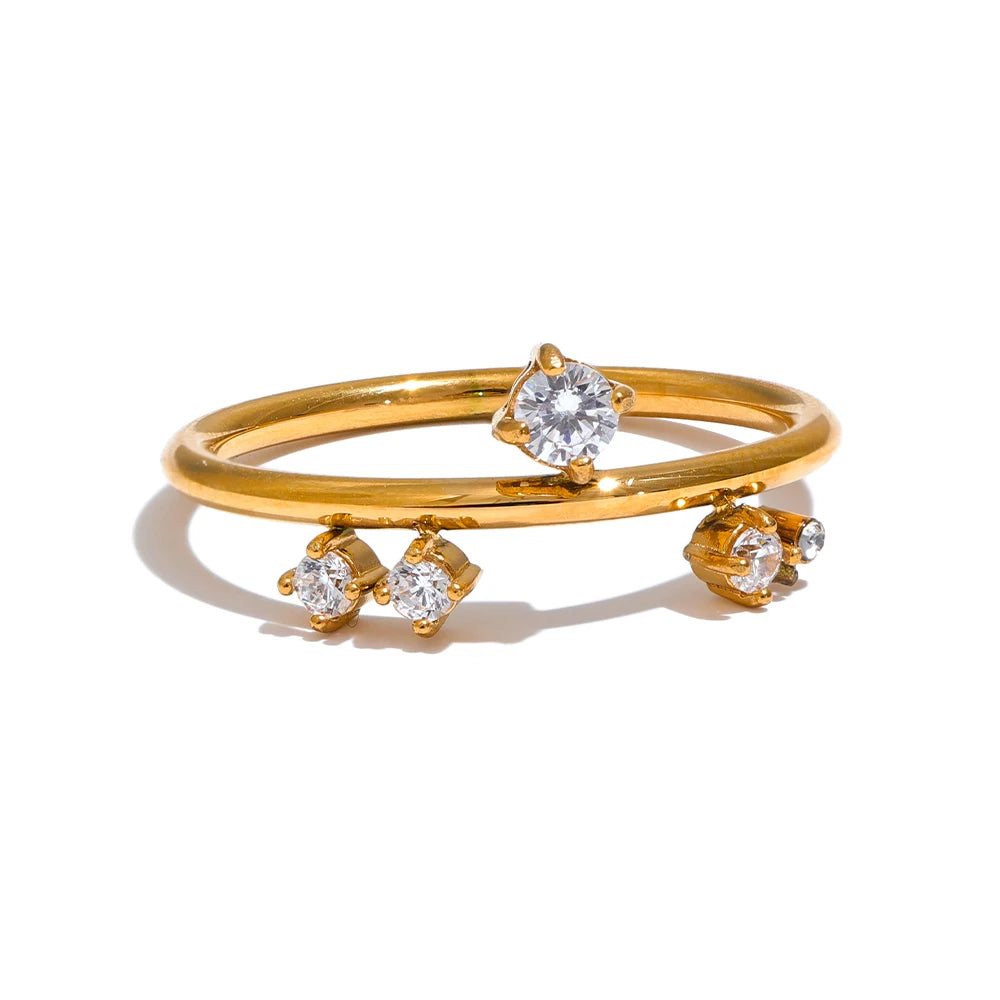 Delicate Shiny Cubic Zirconia Golden Thin Finger Ring Stainless Steel Fashion Premium Jewelry Accessories for Women Wedding