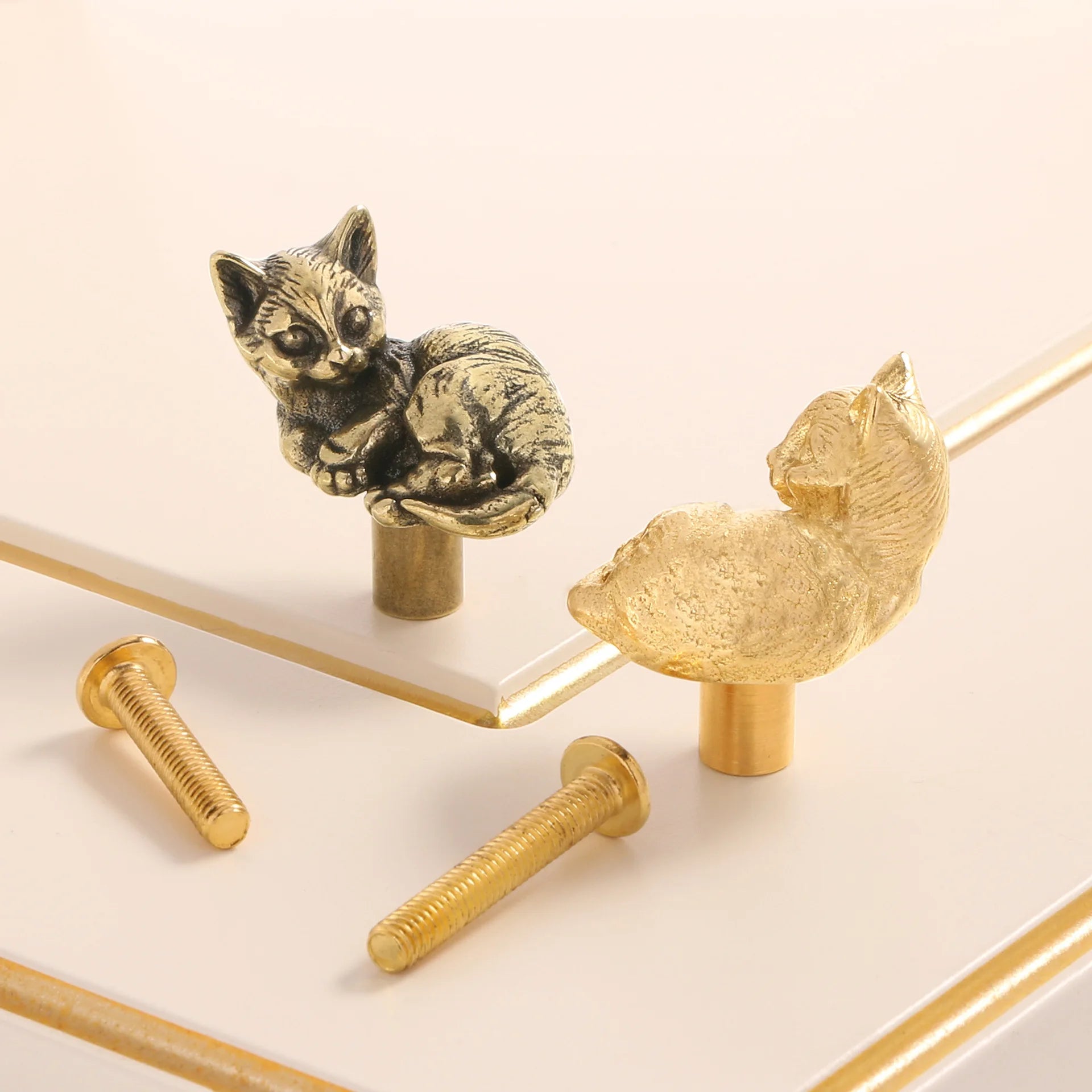 Brass Doorknob Lazy Cat Copper Handle Cabinet Metal Copper Handle