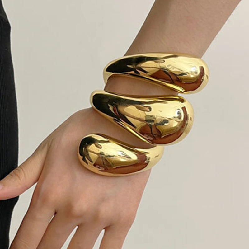 New Hot Fashion Jewelry Exaggerated Design Multiple Layers Metal Wide Open Cuff for Women Gold Cuff Bangles Wom