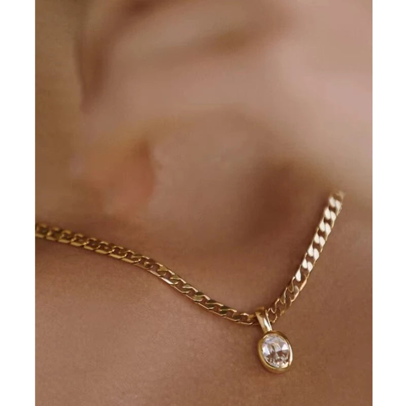 JOOLIM High End Stainless Steel Oval Zirconia Pendant Necklace 18K Gold Plated Jewelry Wholesale Tarnish Free