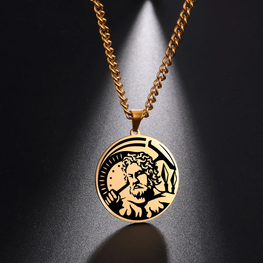 God of Metallurgy Hephaestus Pendant Necklace Ancient Greek Mythology Stainless Steel Jewelry
