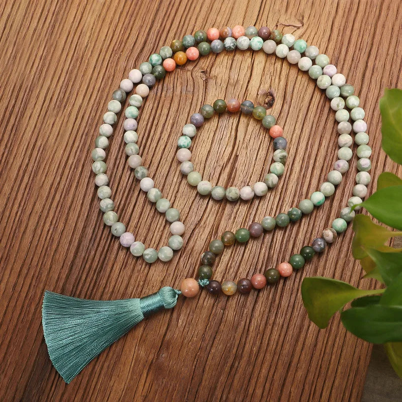 108 Mala Prayer Beads Necklace 8mm Natural Stones Meditation Yoga Jewelry Sets Hand Made Mala Long Tassel Necklace for Men Women