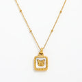 Joolim  Gold & Silver White Shell Square Butterfly Pendant Stainless Steel Necklace  Non Tarnish & Waterproof  Vintage Jewelry