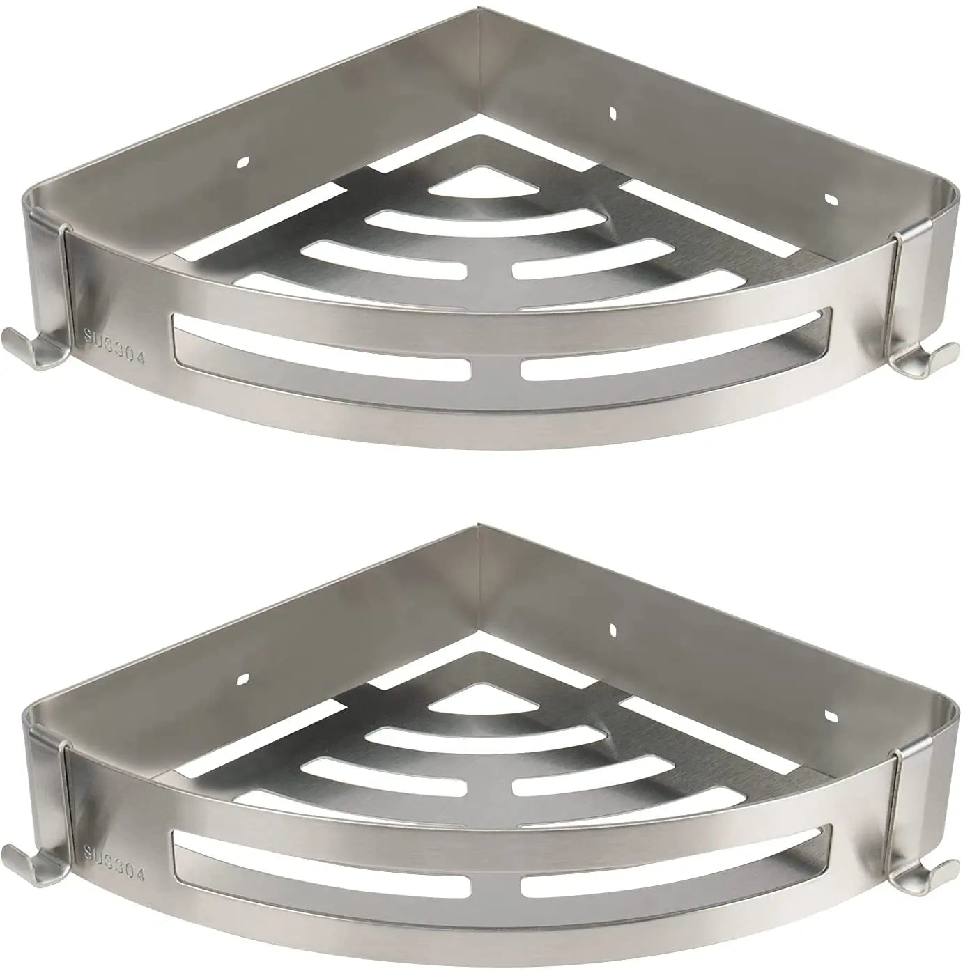 Modern Dual Tier Wall Mounted Corner Shower Shelf with Brushed Stainless Steel Finish for Bathroom