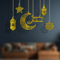 Elhpbwhty 6 Pieces Acrylic Eid Mubarak Islamic Moon and Star Hanging Pendants  Ramadan Kareem Party Decoration