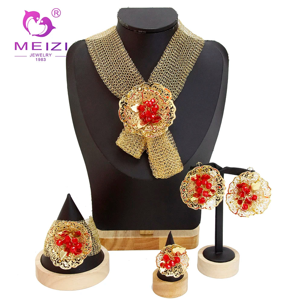 MEIZI 2025 Fashion Classic Brass 18k Gold-plated Jewelry Collection Women's Necklace and Earrings Collection