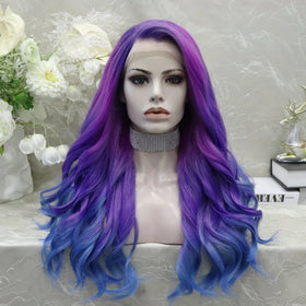 Celebrity Dark Rooted purple Colored Synthetic Lace Front Wig Volume Lace Font Wig Ombre Wig for Drag Queen Lace Wigs