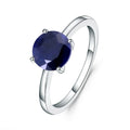 Hot Selling Classic Design 925 Sterling Silver Gemstone Diffusion Sapphire 8mm Solitaire Ring for Women Jewelry