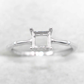 Sterling Silver 5*5/6*6/8*8mm Semi Mount Ring Square Shape Empty Frame Blank Setting Base Without Center Stone for Inlay DIY