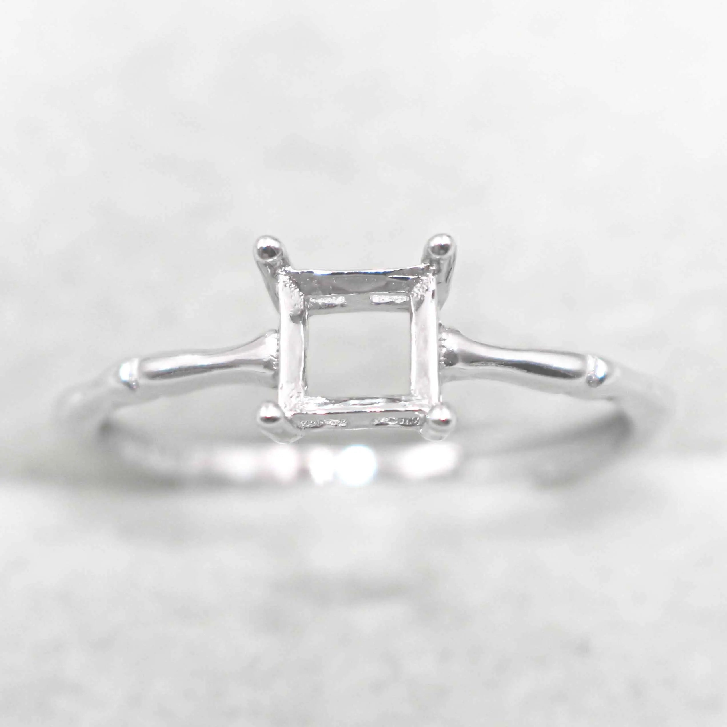 Sterling Silver 5*5/6*6/8*8mm Semi Mount Ring Square Shape Empty Frame Blank Setting Base Without Center Stone for Inlay DIY