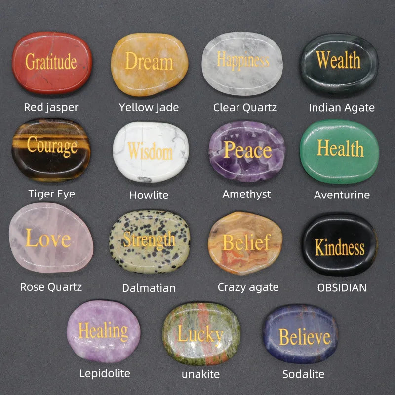 Inspirational Stones Natural Healing Crystal Palm Stone Engraving Mixed Color Pocket Stone