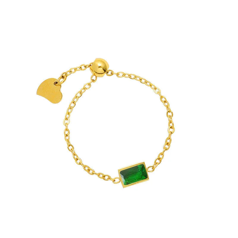 2023 New Fashionable Gold Plated Ring for Women Black Green Zircon Drawstring Stainless Steel Chain Engagement Wedding Jewelry