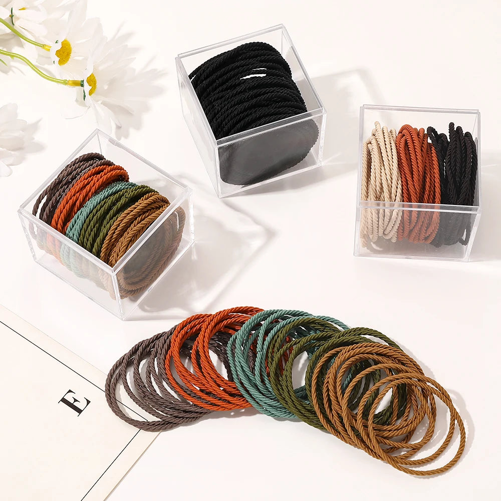 2021 50pcs Per Box Mix Colors Fashion Style Twist Hair Rubber Elastic Rope Ties 10cm for Women