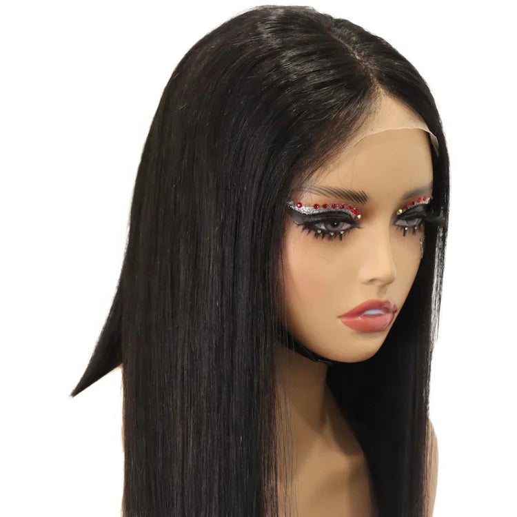 Pre Plucked HD for Lace Front Wig with Adjustable Straps Baby Hair 130% Density Remy Human Hair Natural Black Bob Blunt Wig