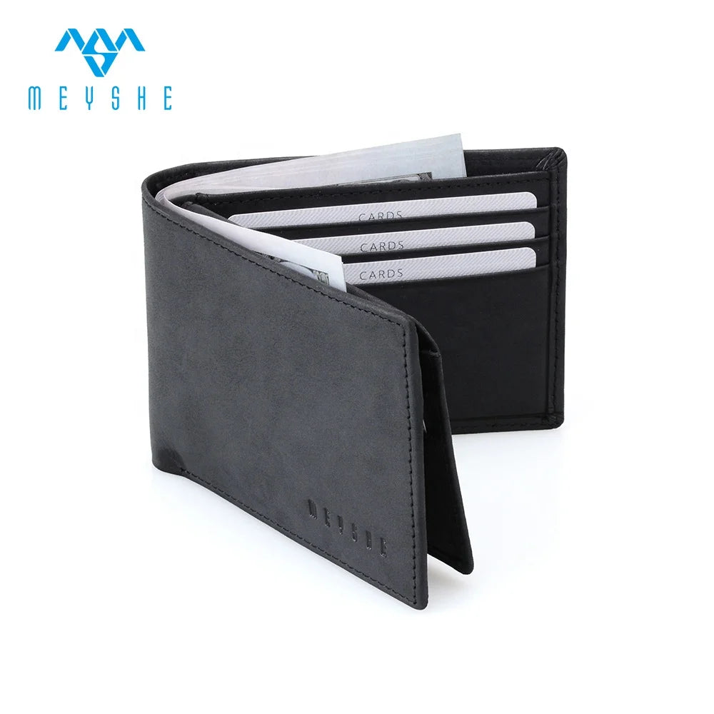 Factory Custom Black Good Quality Pure Genuine Leather RFID Slim Italy Wallet for Men