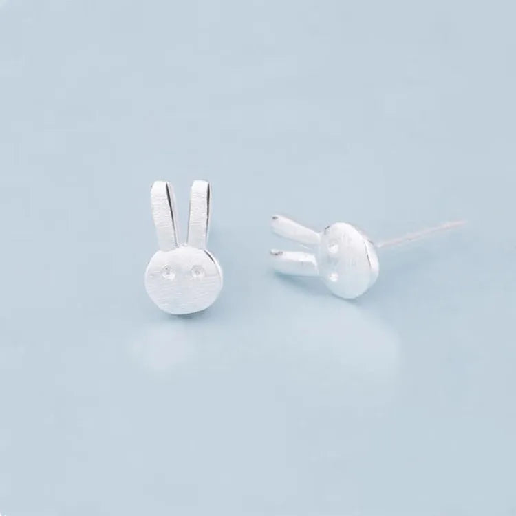 Cute Creative Silver Joker Christmas Earrings Small Fresh Rabbit Brushed Simple Plain Silver Jewelry for Weddings Wholesale
