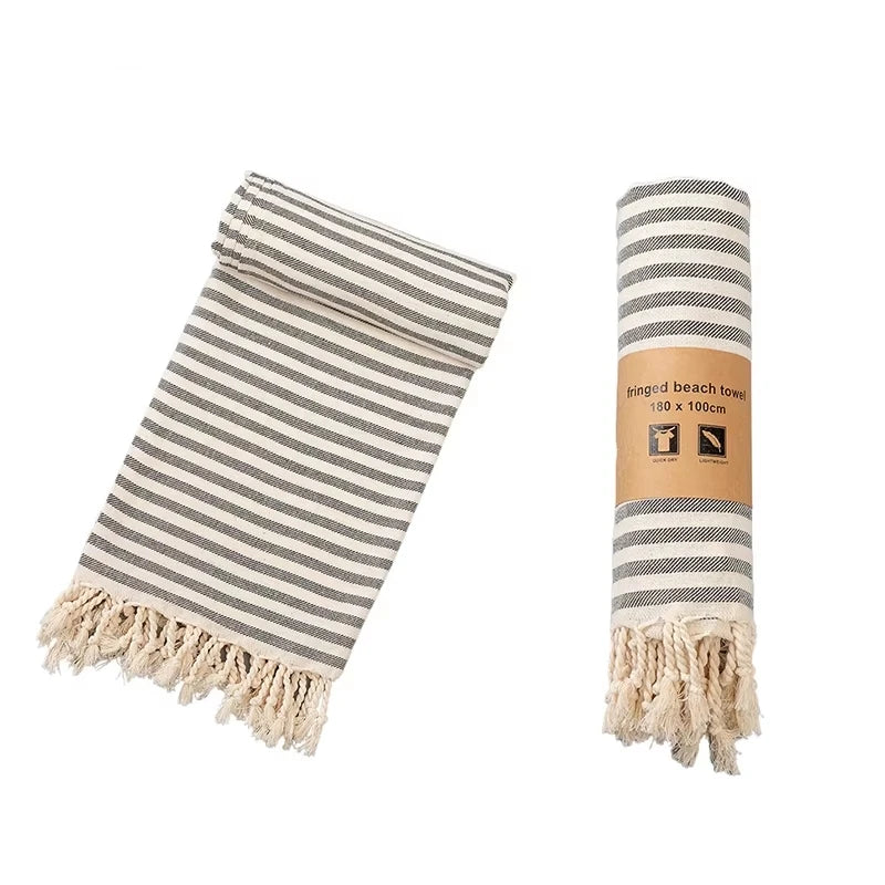 Colorful Classic Striped 100% Cotton Turkish Beach Towel Soft Disposable Bath Towel Customizable Pattern-Square Pool