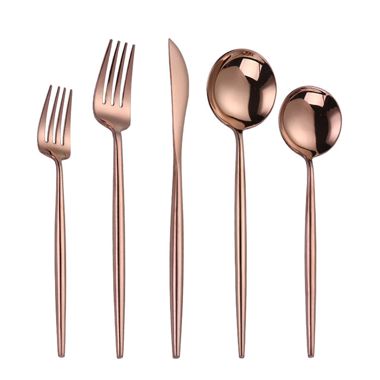 Stainless Steel Rose Gold Fork Spoon Cutlery Set for Wedding and Back to School Events Vintage Style Flatware