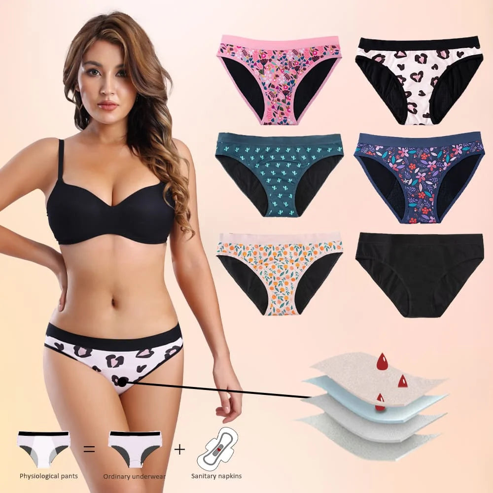 Evenyoung Teenager 6 Types of Printed 4 Layer High Absorbent Leak Proof Period Panties Full Protective Girls Menstrual Briefs