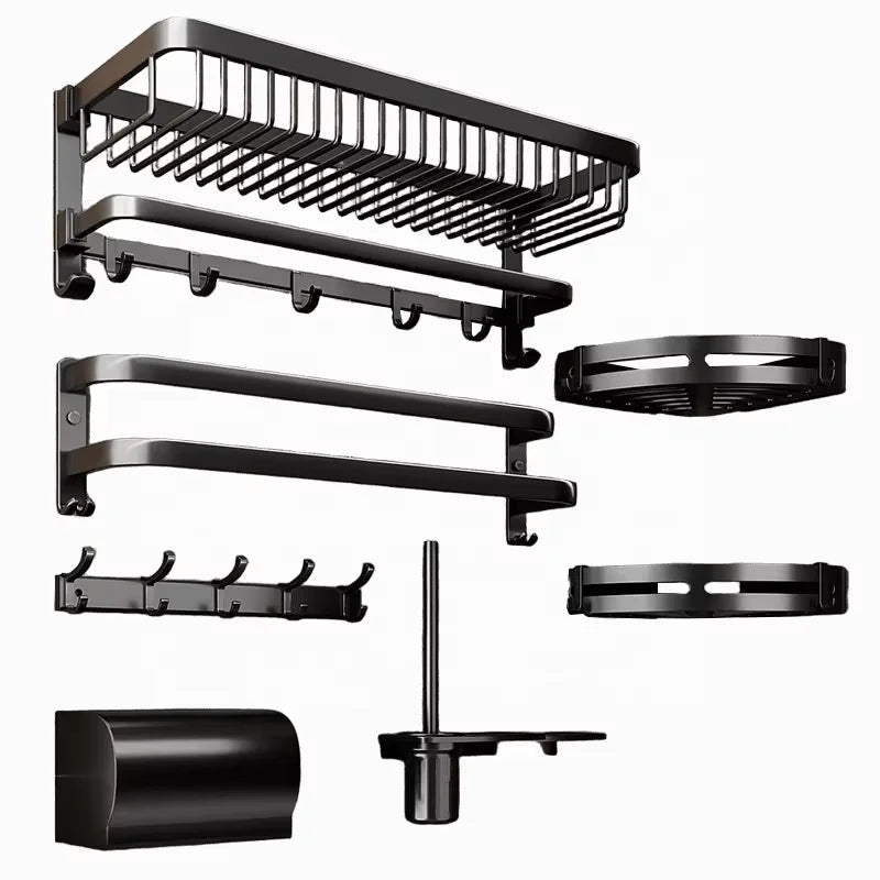Modern Design Aluminum Folding Towel Rack Bathroom Hardware Set Spacesaving Storage Bathroom Accessory Set