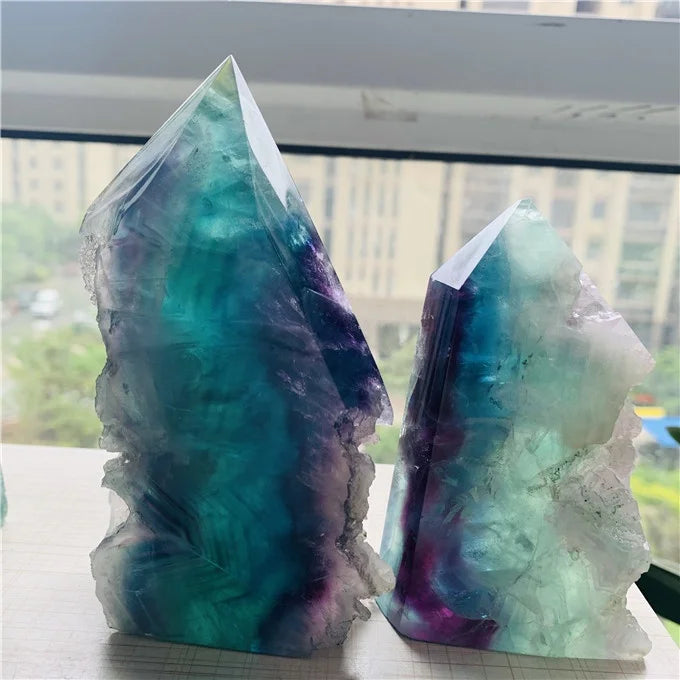 Wholesale Natural Rough Crystal rainbow Fluorite Points Slice Pendant for Decoration