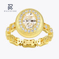 Rochime Vintage Brushed Oval Cut Luxury Ring 925 Sterling Silver Gold Plated Cubic Zirconia Rings for Women