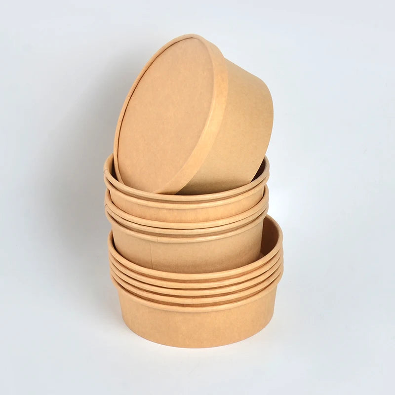 SenAng05 Disposable 750ml Kraft Paper Bowl with Lid for Salad Snack Sandwich Hamburger Sushi