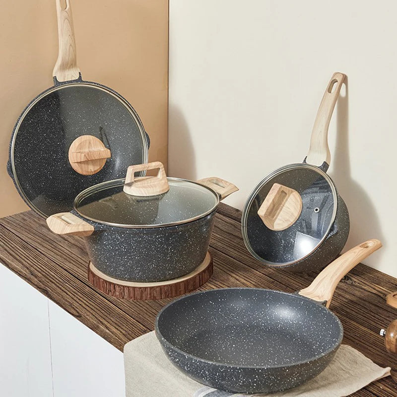 7pcs Ceramic Cookware Set with Detachable Handles Healthy Nonstick Pans and Pots SetInduction Dishwasher Oven Safe