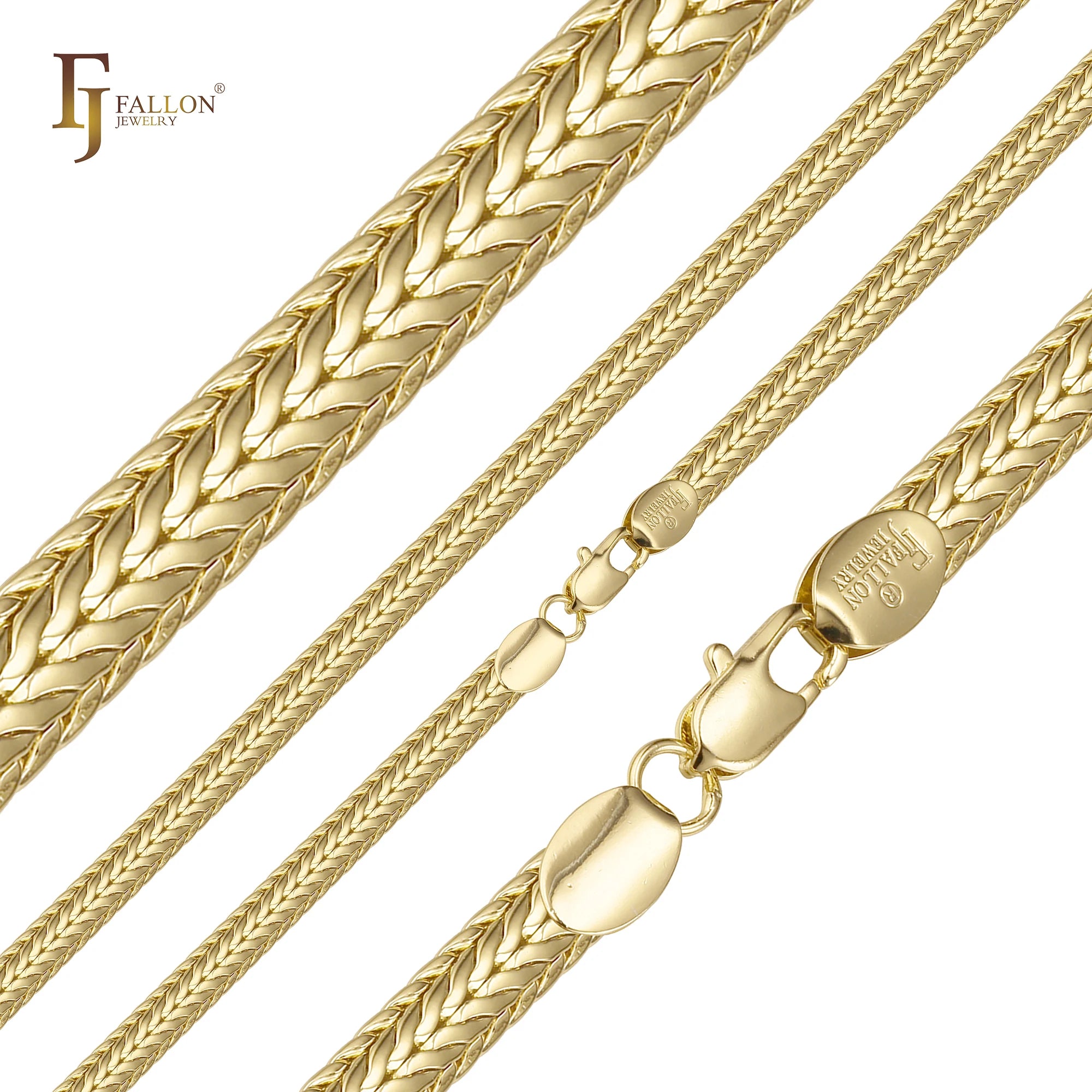 6.1mm FJ Fallon Fashion Jewelry Foxtail Link Chains Plated in 14K Gold Brass Based