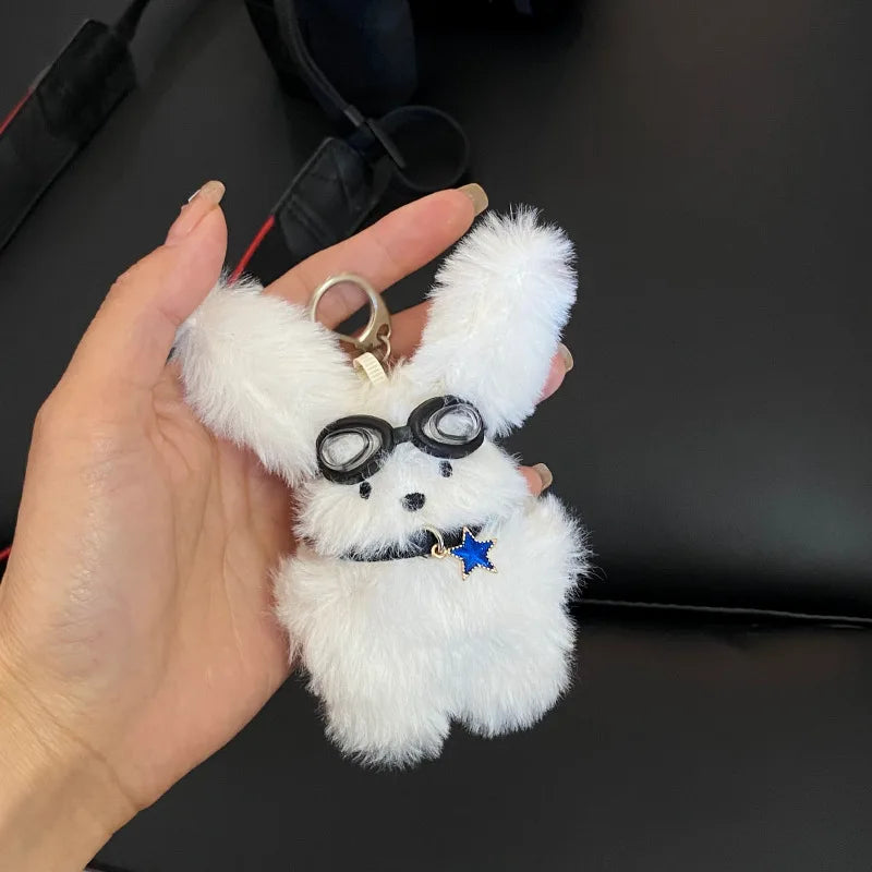 Kawaii Sunglasses Glasses Pilot Rabbit Bunny Plush KeyChains Toys Cute Cool Heart Stuffed Animal Rabbit Plushie 3D Doll Keychain