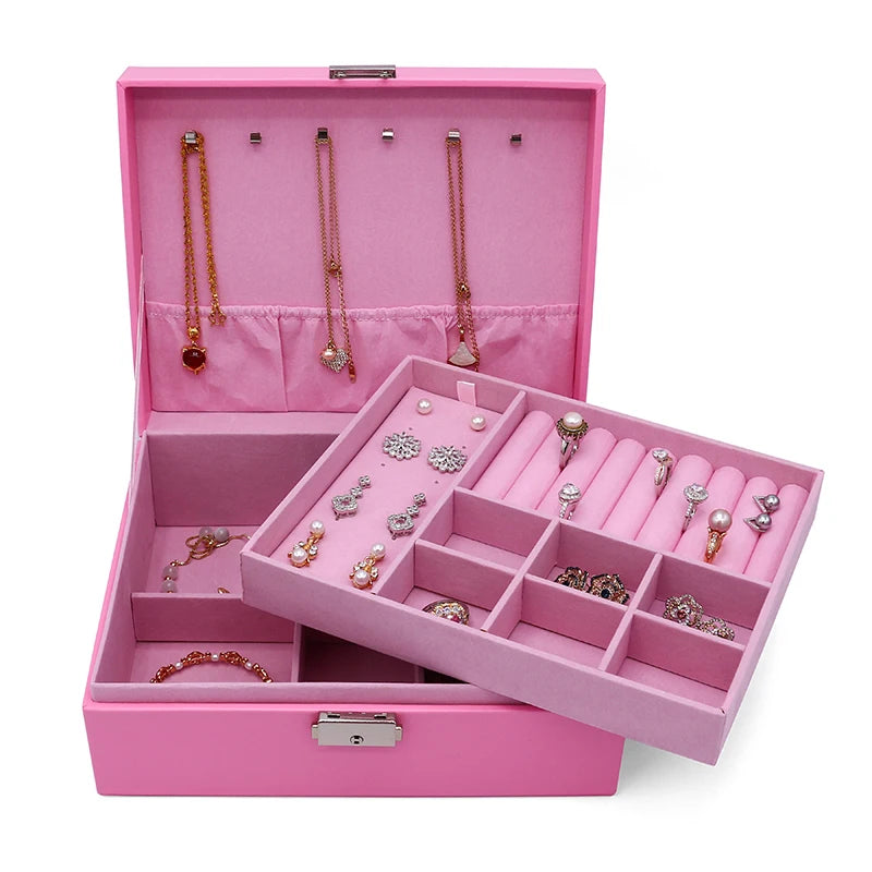 Portable PU Leather Double Layer Jewelry Box Multifunctional Travel Storage and Gift Packaging for Jewellery Collection