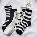 Wholesale Korean Novelty Cotton Crew Socks Black and White Cow Print Pattern Socks for Women