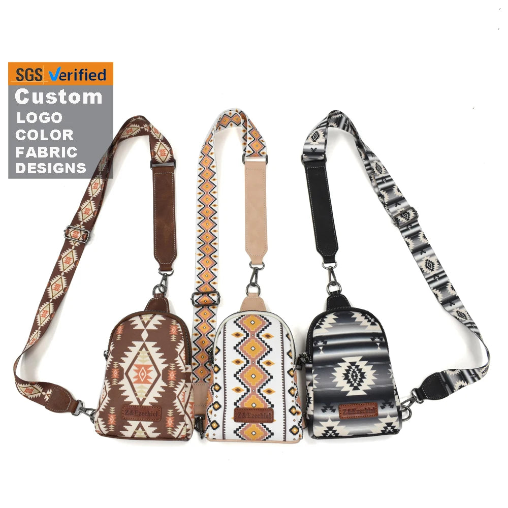Travel Hiking Daypack Aztec Boho Ethnic Style Chest Bag Patterned Shoulder Sling Crossbody Bag for Women Lady