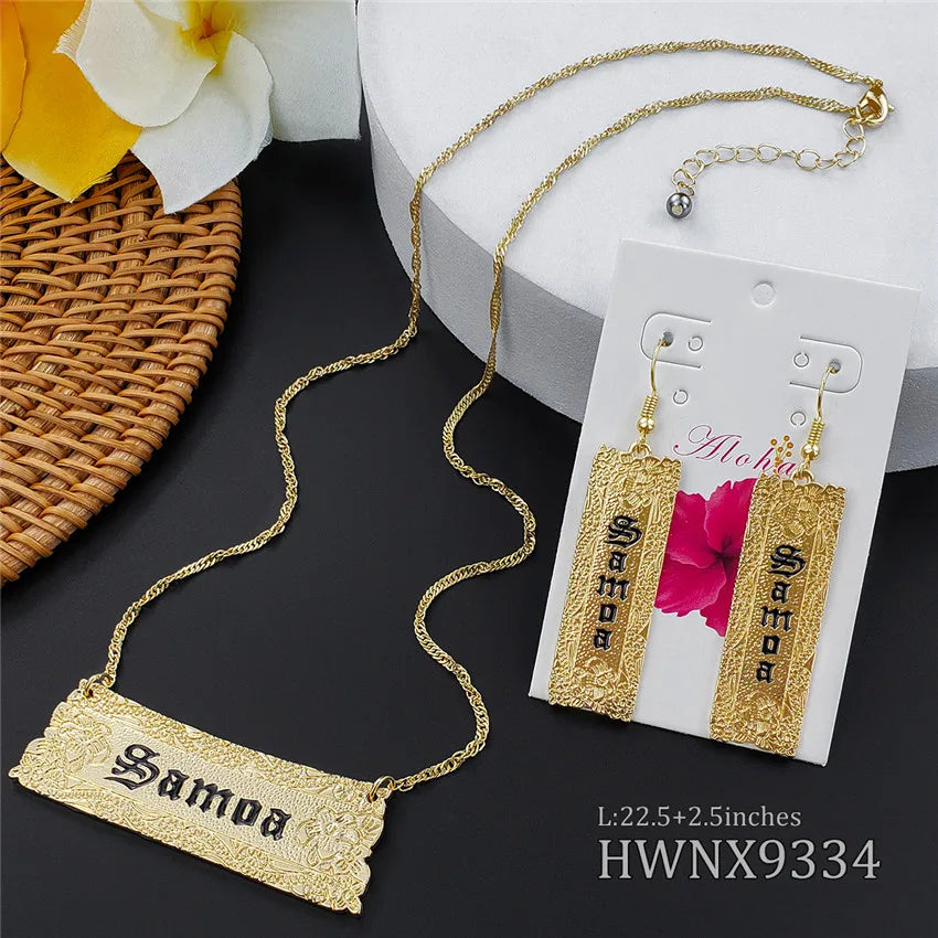 Hawaiian Imitation Jewellery Sets Samoan Maori Tribal Floral Pattern Earring Necklace Set for Women