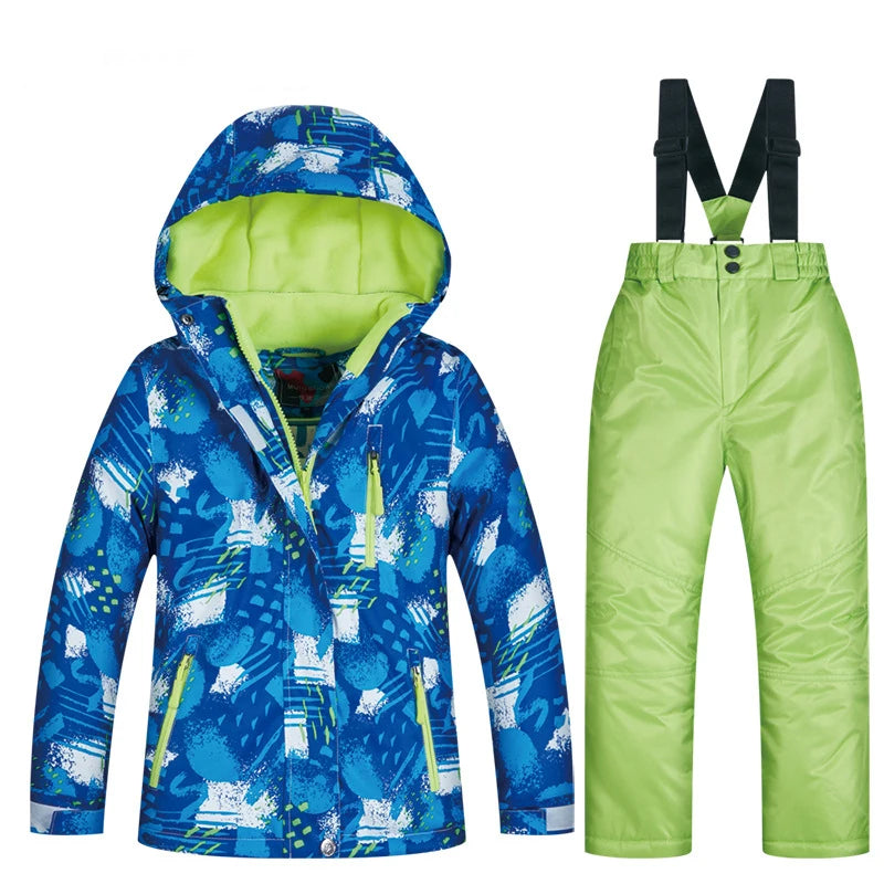 Children's Winter Ski Suit Windproof and Breathable Two-Piece Set Thickened Warm Skiwear in Stock