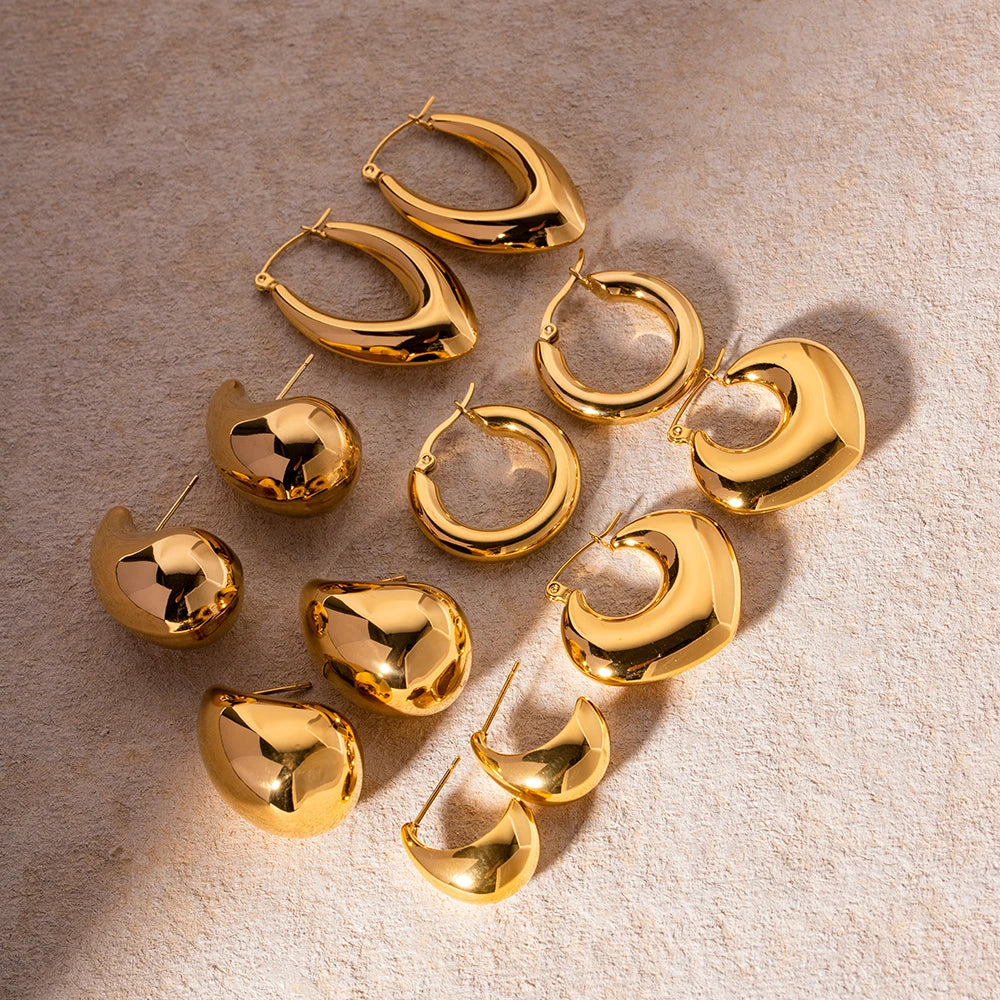 Hypoallergenic Heart Geometric C 18k PVD Gold Plated 316L Stainless Steel Chunky Hollowed Statement Earrings