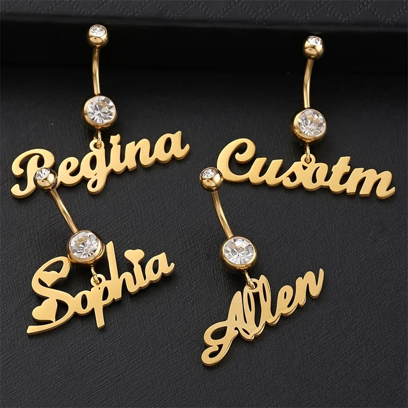 Customised Name Pendant Stainless Steel Navel Nail Personalized Belly Button Rings Body Piercing Jewelry