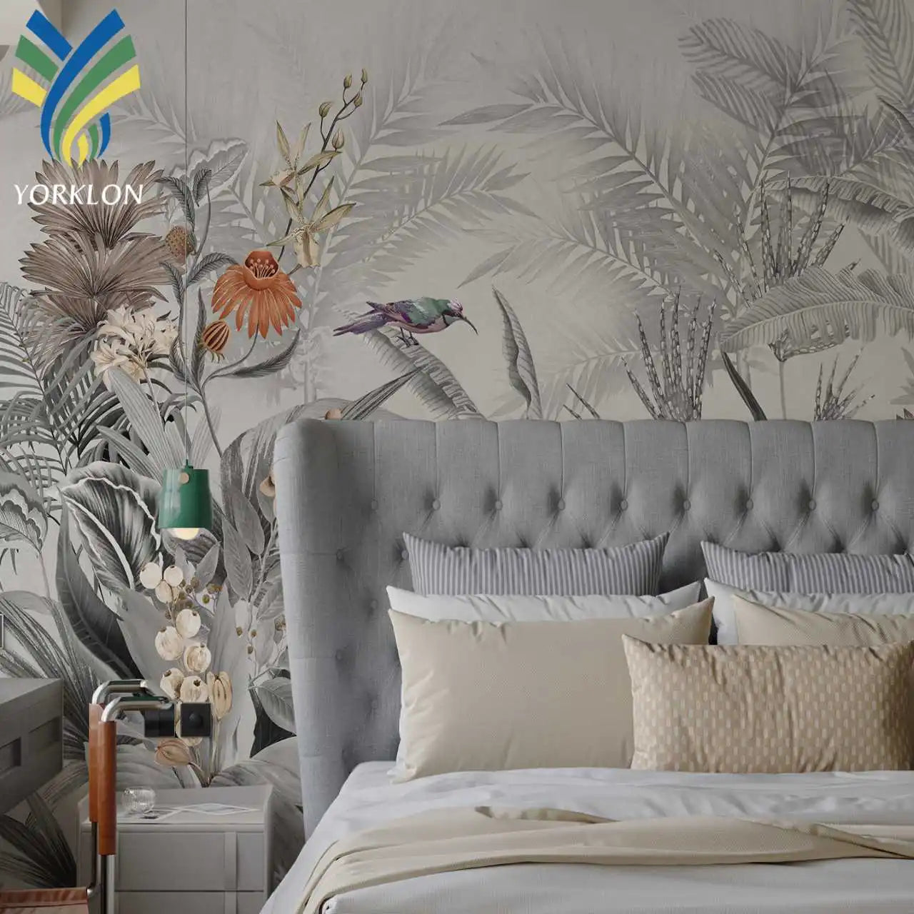 Custom Printing Tropical Floral Flower Fabric Wall Papers Office Hotel Decorative 3D Mural Wallpaper