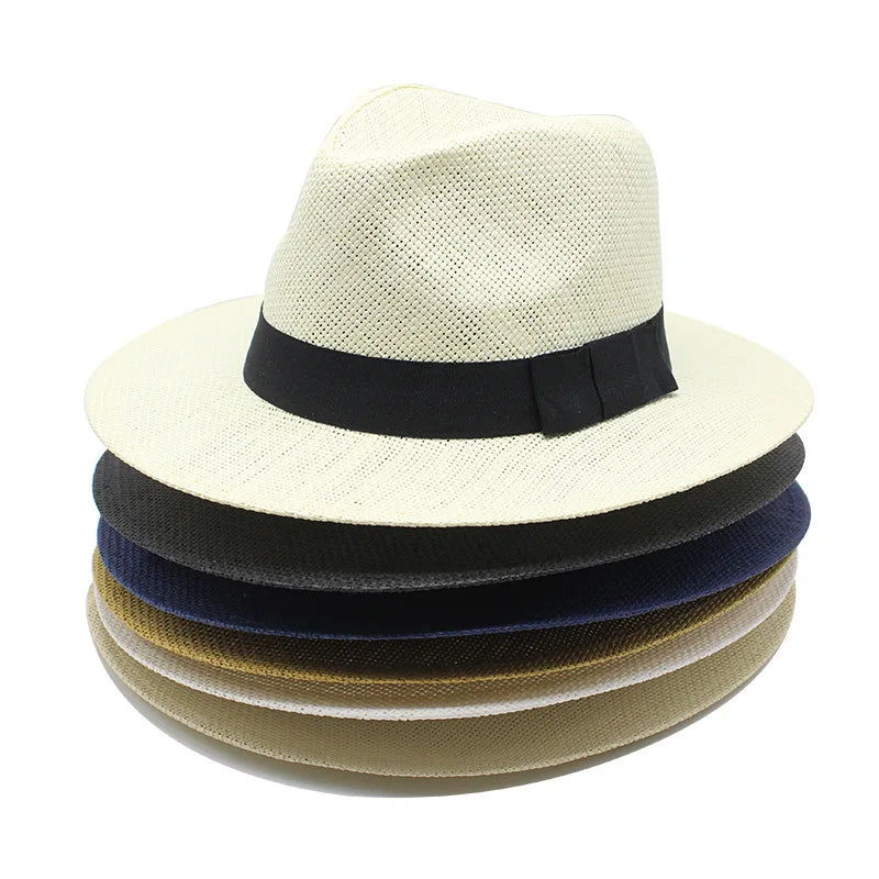 Wholesale Cheap Summer Unisex Paper Straw Sun Hat Casual Outdoor Dress for Beach Flat Brim Fedora Jazz Hat Party Appropriate