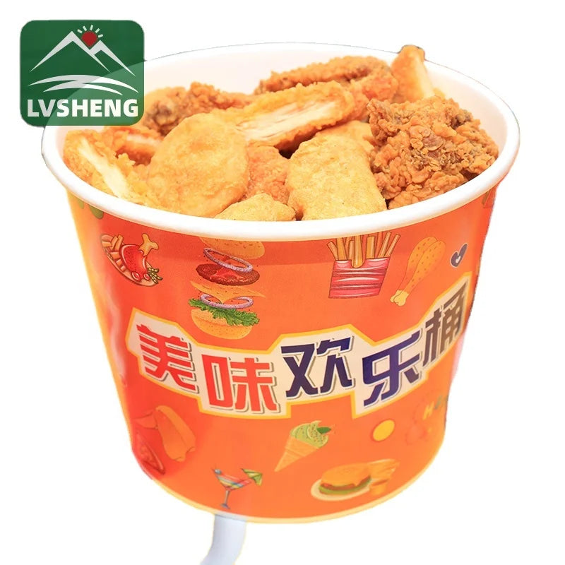 Logo Printed Disposable Paper Popcorn Paper Bucket KFC Fried Chicken Paper Bucket for Food Packing