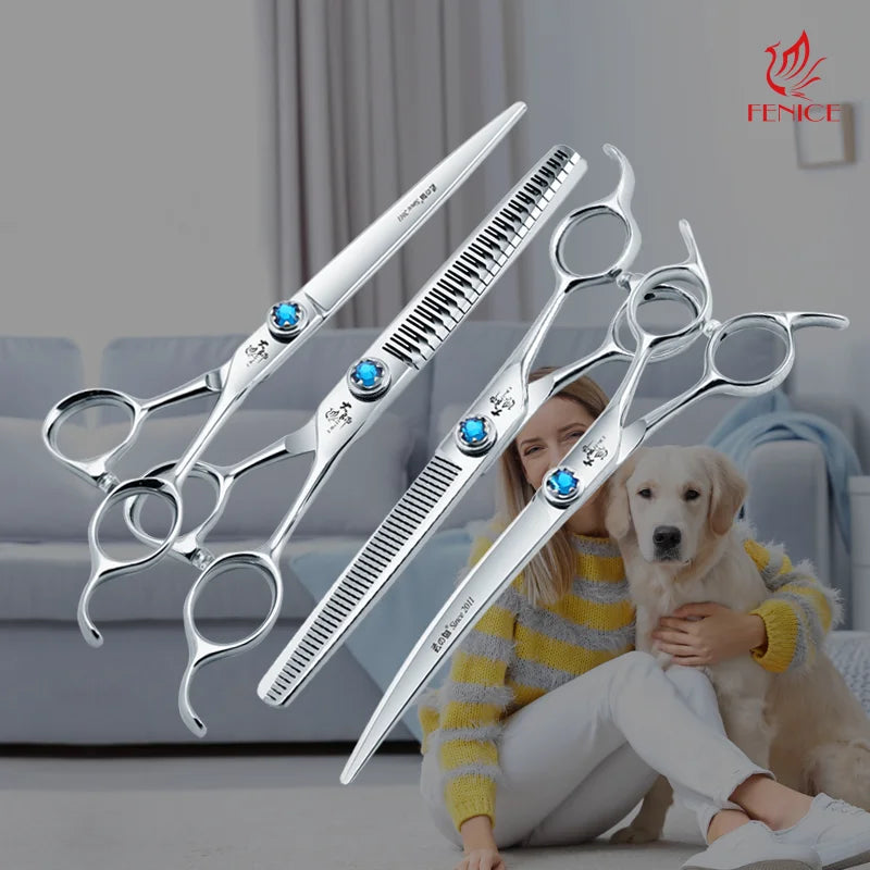 Fenice JP440C Pet Grooming Straight&Curved&thinning&chunker Scissors Set Dog Coat Fur Trimming Shears Kits