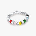 Trendy Block Exquisite Adjustable Finger Rings for Women Fine Jewelry 925 Sterling Silver Rainbow Colorful Beads Ring