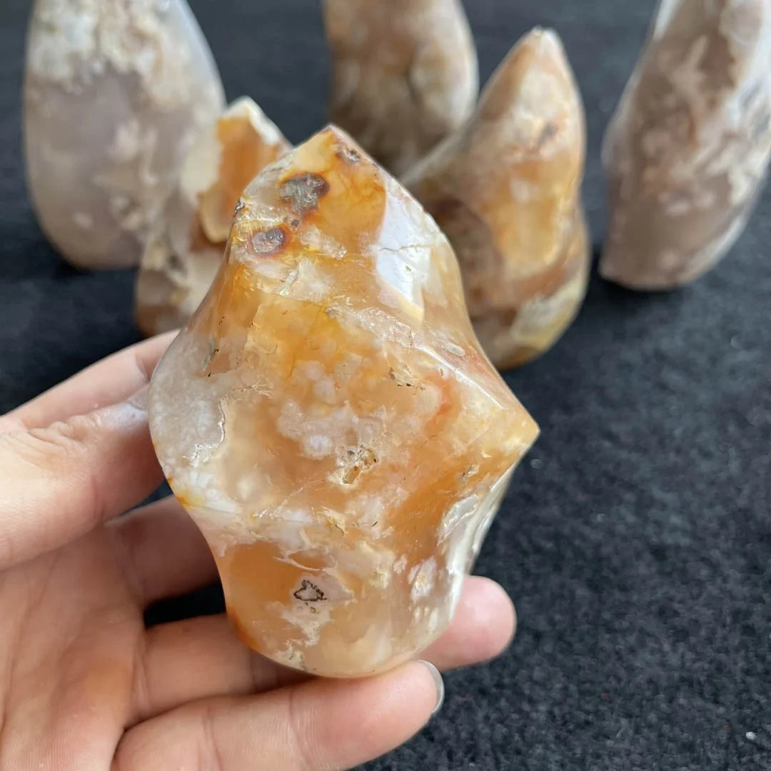 Wholesale Natural Flower Agate Free Forms Cherry Blossom Agate Flame for Meditation Home Decor