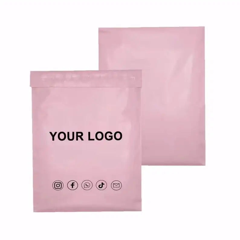 Custom Logo 12x15 Inch Eco Friendly Pastel Pink Flat Poly Self Sealing Shipping Pink Design Clothes Mail Bags