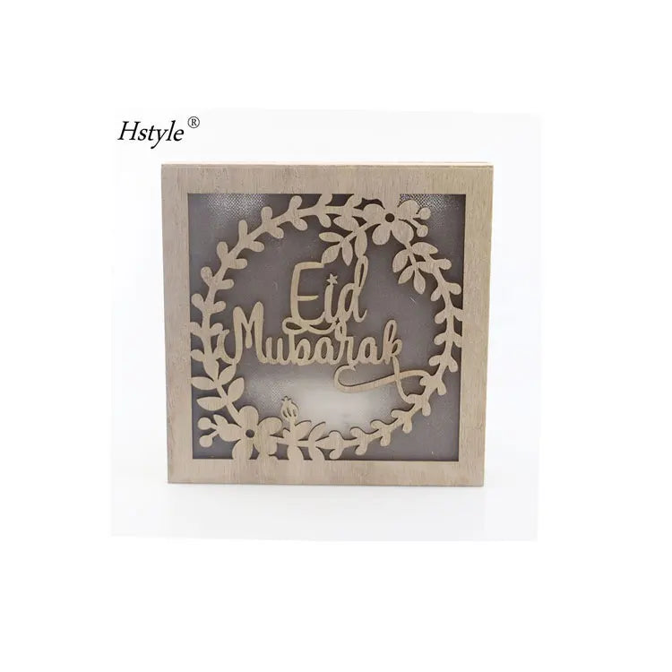 Hstyle Eid Mubarak Decorations Wooden LED Light Home Hanging Lantern Crafts Party Decor Ramadan Kareem Islam Souvenir Gifts