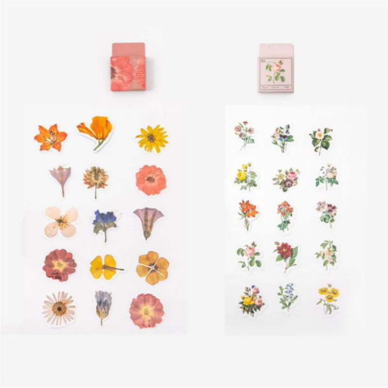 45pcs/box Vintage Flower Boxed Sticker Kawaii Paper Stationery Sticker Flakes DIY Decorative Label for Scrapbooking