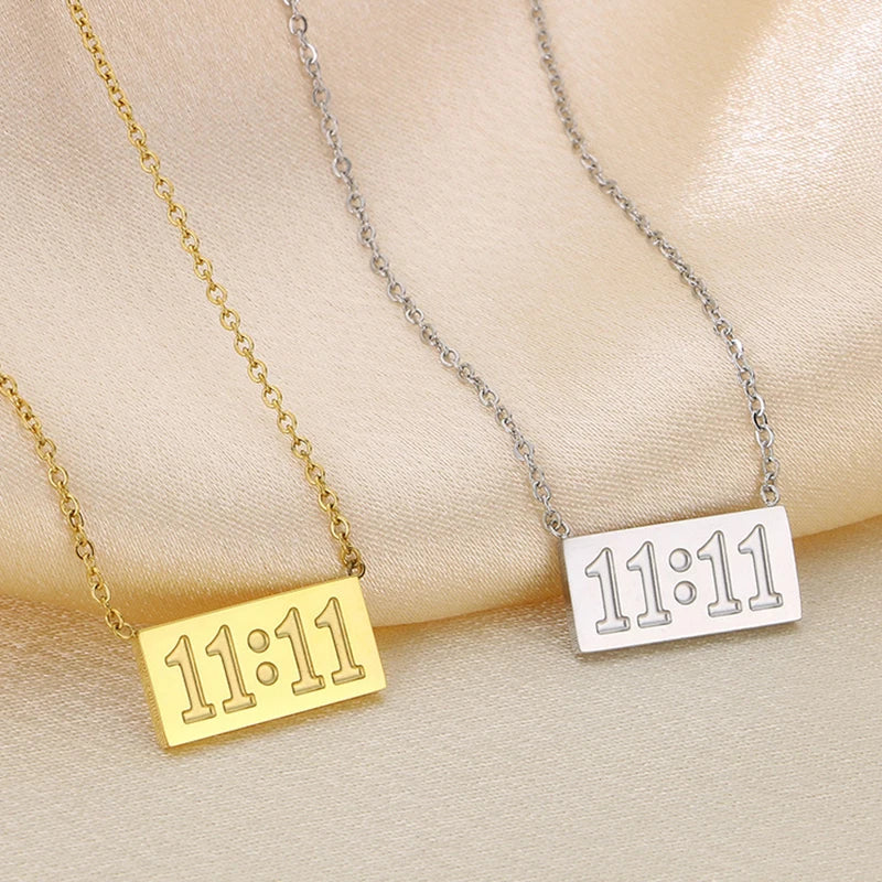 Fashion 1111 Angel Number Necklace for Women Girls Waterproof Stainless Steel 18 Gold Plated Lucky Number Engraved Necklaces