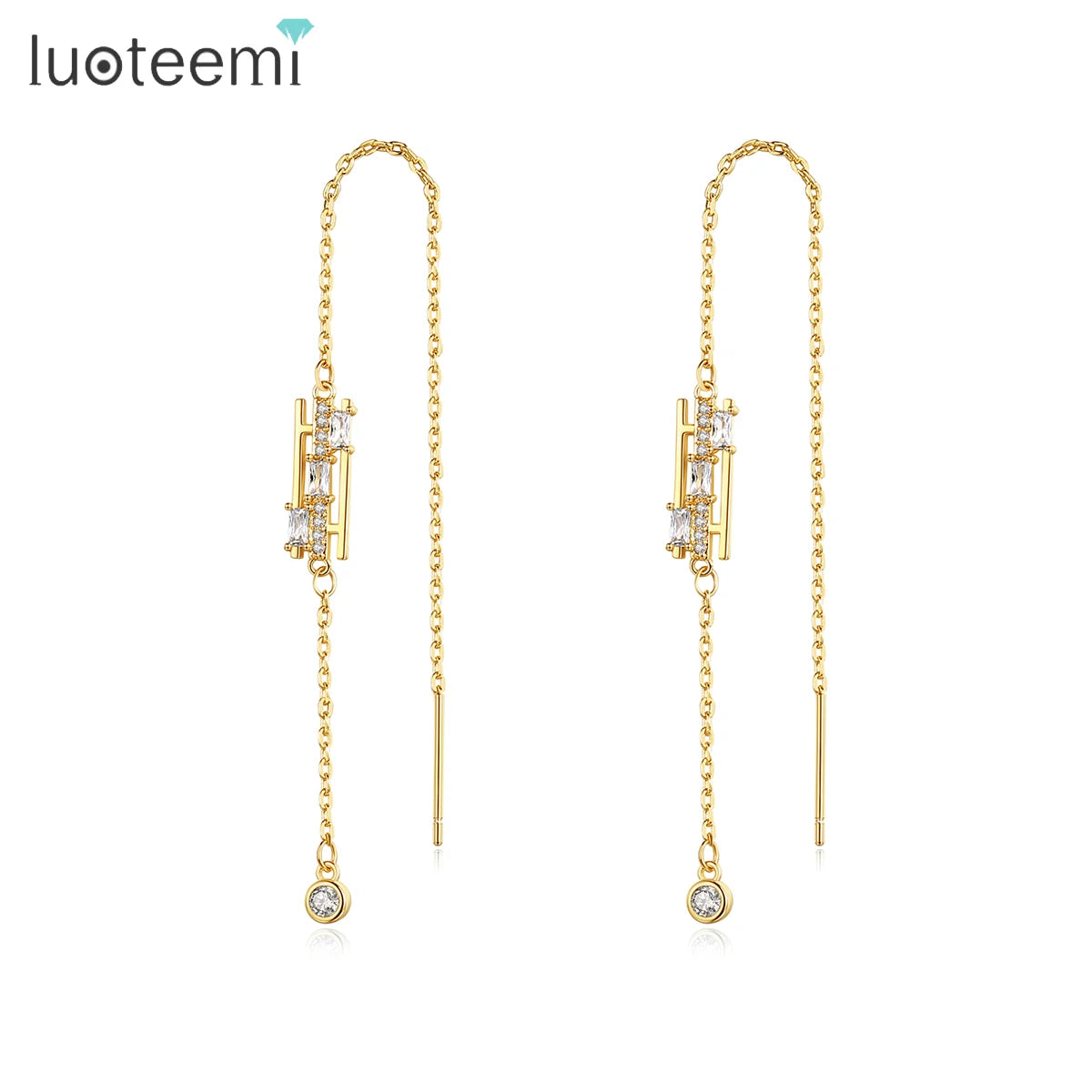 LUOTEEMI New 2023 Girls Chain Tassel Earrings Fashion Ear Wire Cubic Zirconia Earring Jewelry for Women