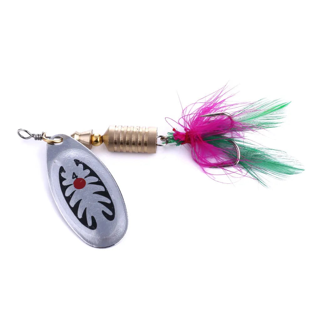 Wholesale SP052 7.5cm 10g Metal Spinner Baits Spoon Fishing Lures with Feather Hook