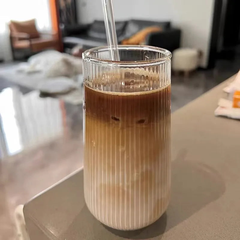 Vertical Striped Borosilicate Glass Water Juice Cup Milk Coffee Cup 500ml